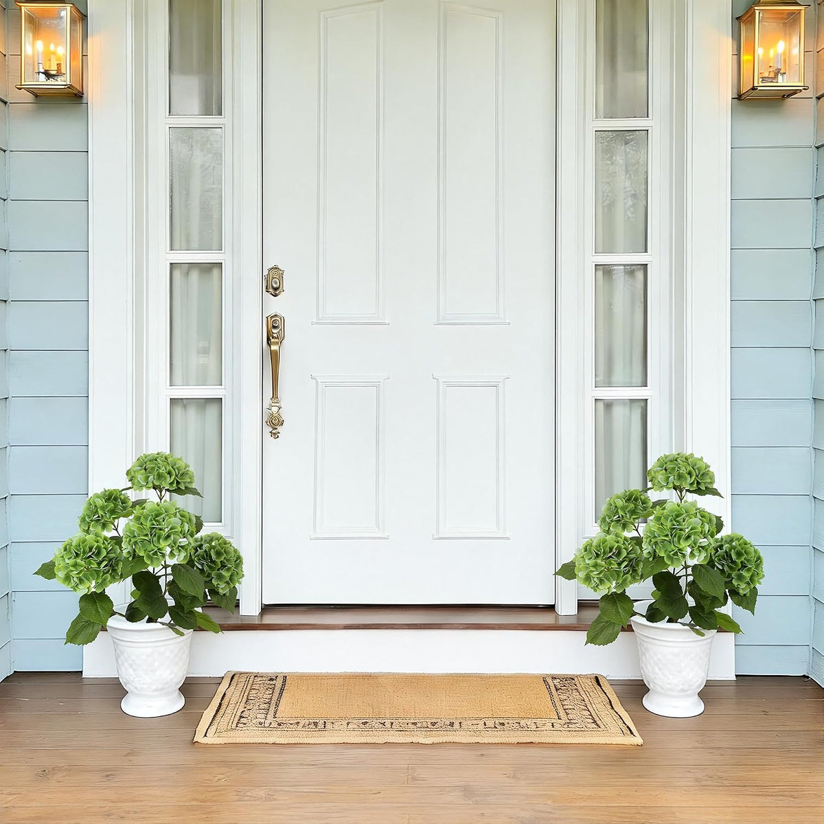 2FT Real Touch Faux Hydrangea Tree Outdoor, 2 Pack Blue Hydrangea Tree Artificial with Vibrant Blooms, Faux Hydrangea Potted Plant for Indoor Outdoor Home Front Porch Pation Decor
