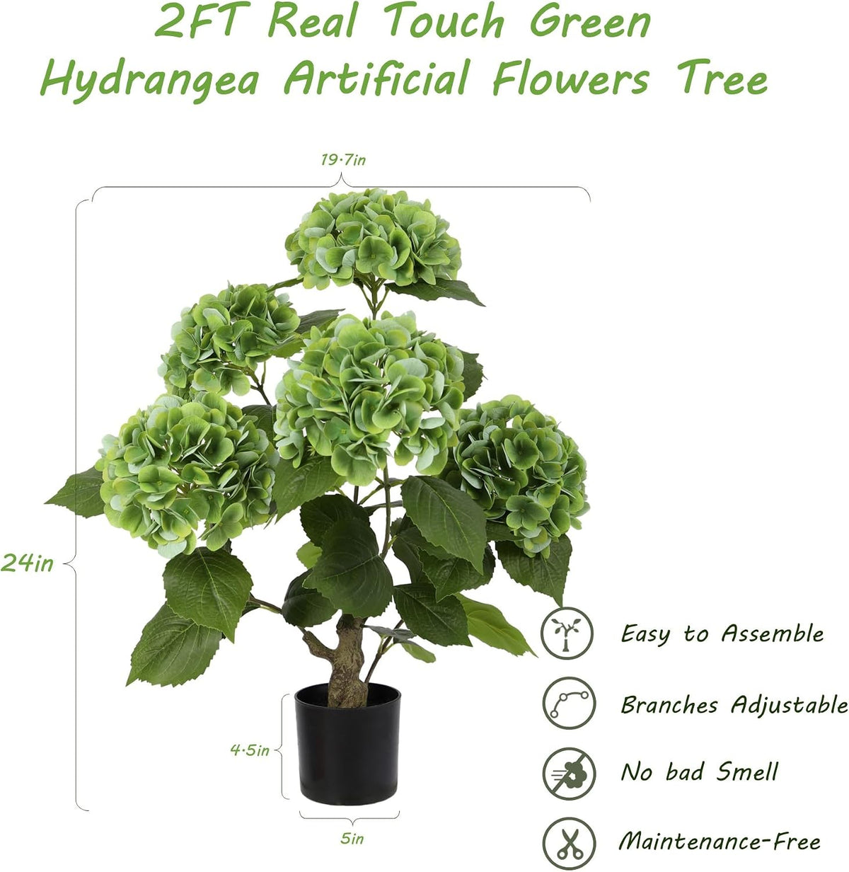2FT Real Touch Faux Hydrangea Tree Outdoor, 2 Pack Blue Hydrangea Tree Artificial with Vibrant Blooms, Faux Hydrangea Potted Plant for Indoor Outdoor Home Front Porch Pation Decor