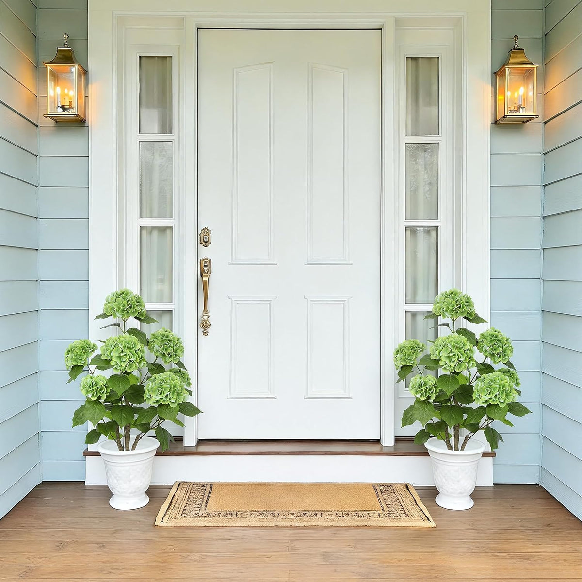 2FT Real Touch Faux Hydrangea Tree Outdoor, 2 Pack Blue Hydrangea Tree Artificial with Vibrant Blooms, Faux Hydrangea Potted Plant for Indoor Outdoor Home Front Porch Pation Decor