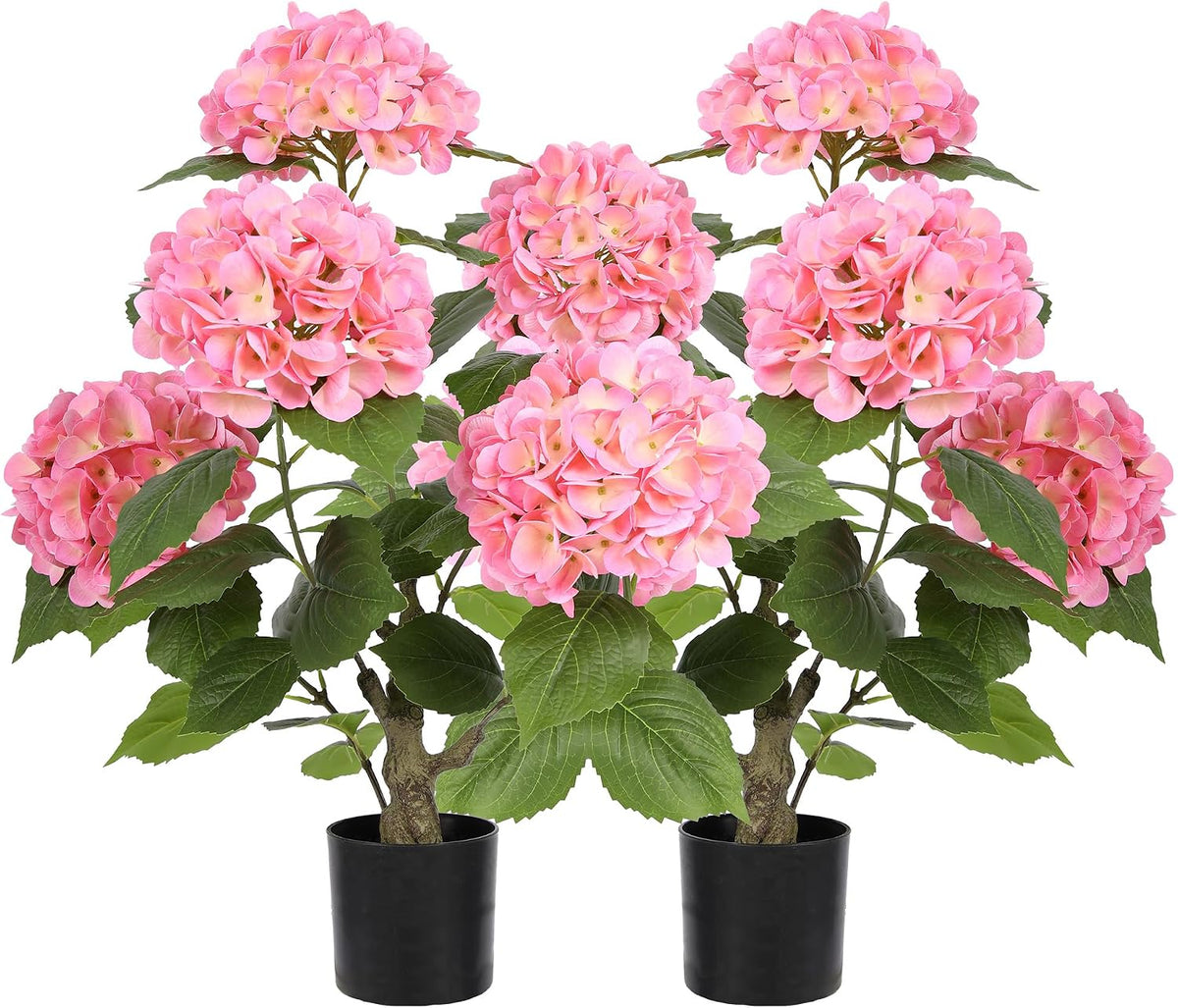 2FT Real Touch Faux Hydrangea Tree Outdoor, 2 Pack Blue Hydrangea Tree Artificial with Vibrant Blooms, Faux Hydrangea Potted Plant for Indoor Outdoor Home Front Porch Pation Decor