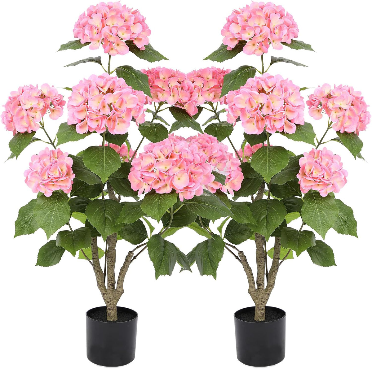 2FT Real Touch Faux Hydrangea Tree Outdoor, 2 Pack Blue Hydrangea Tree Artificial with Vibrant Blooms, Faux Hydrangea Potted Plant for Indoor Outdoor Home Front Porch Pation Decor