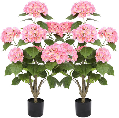 2FT Real Touch Faux Hydrangea Tree Outdoor, 2 Pack Blue Hydrangea Tree Artificial with Vibrant Blooms, Faux Hydrangea Potted Plant for Indoor Outdoor Home Front Porch Pation Decor