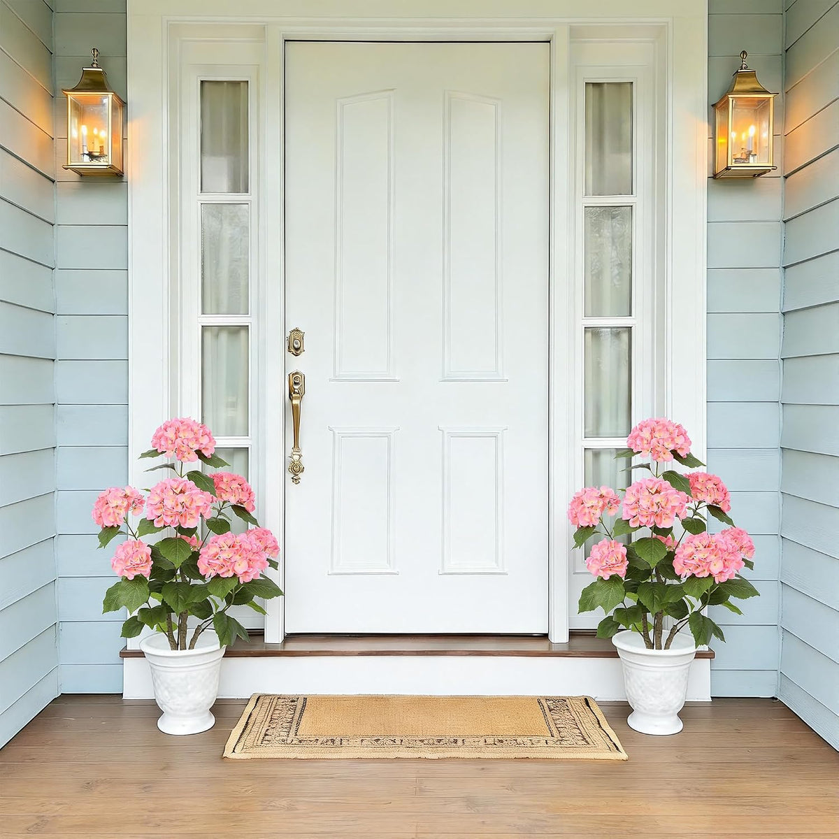 2FT Real Touch Faux Hydrangea Tree Outdoor, 2 Pack Blue Hydrangea Tree Artificial with Vibrant Blooms, Faux Hydrangea Potted Plant for Indoor Outdoor Home Front Porch Pation Decor