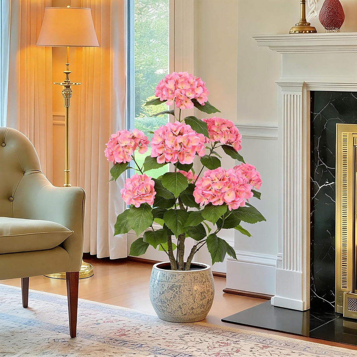 2FT Real Touch Faux Hydrangea Tree Outdoor, 2 Pack Blue Hydrangea Tree Artificial with Vibrant Blooms, Faux Hydrangea Potted Plant for Indoor Outdoor Home Front Porch Pation Decor