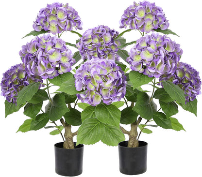 2FT Real Touch Faux Hydrangea Tree Outdoor, 2 Pack Blue Hydrangea Tree Artificial with Vibrant Blooms, Faux Hydrangea Potted Plant for Indoor Outdoor Home Front Porch Pation Decor