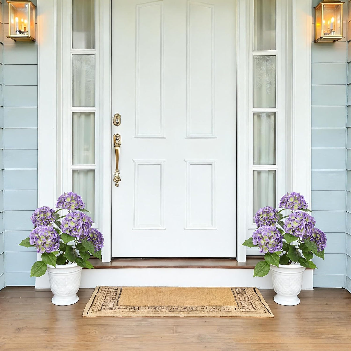 2FT Real Touch Faux Hydrangea Tree Outdoor, 2 Pack Blue Hydrangea Tree Artificial with Vibrant Blooms, Faux Hydrangea Potted Plant for Indoor Outdoor Home Front Porch Pation Decor