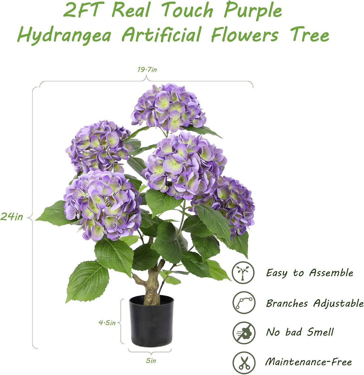 2FT Real Touch Faux Hydrangea Tree Outdoor, 2 Pack Blue Hydrangea Tree Artificial with Vibrant Blooms, Faux Hydrangea Potted Plant for Indoor Outdoor Home Front Porch Pation Decor