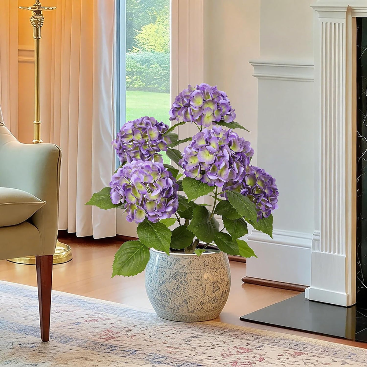 2FT Real Touch Faux Hydrangea Tree Outdoor, 2 Pack Blue Hydrangea Tree Artificial with Vibrant Blooms, Faux Hydrangea Potted Plant for Indoor Outdoor Home Front Porch Pation Decor