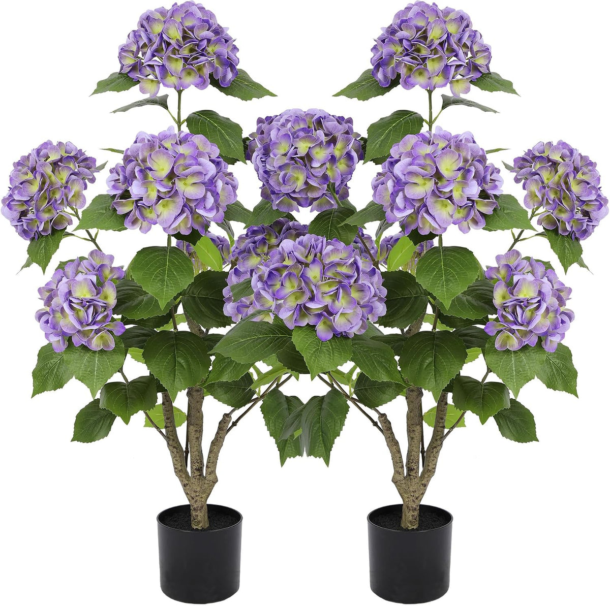 2FT Real Touch Faux Hydrangea Tree Outdoor, 2 Pack Blue Hydrangea Tree Artificial with Vibrant Blooms, Faux Hydrangea Potted Plant for Indoor Outdoor Home Front Porch Pation Decor