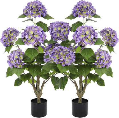 2FT Real Touch Faux Hydrangea Tree Outdoor, 2 Pack Blue Hydrangea Tree Artificial with Vibrant Blooms, Faux Hydrangea Potted Plant for Indoor Outdoor Home Front Porch Pation Decor
