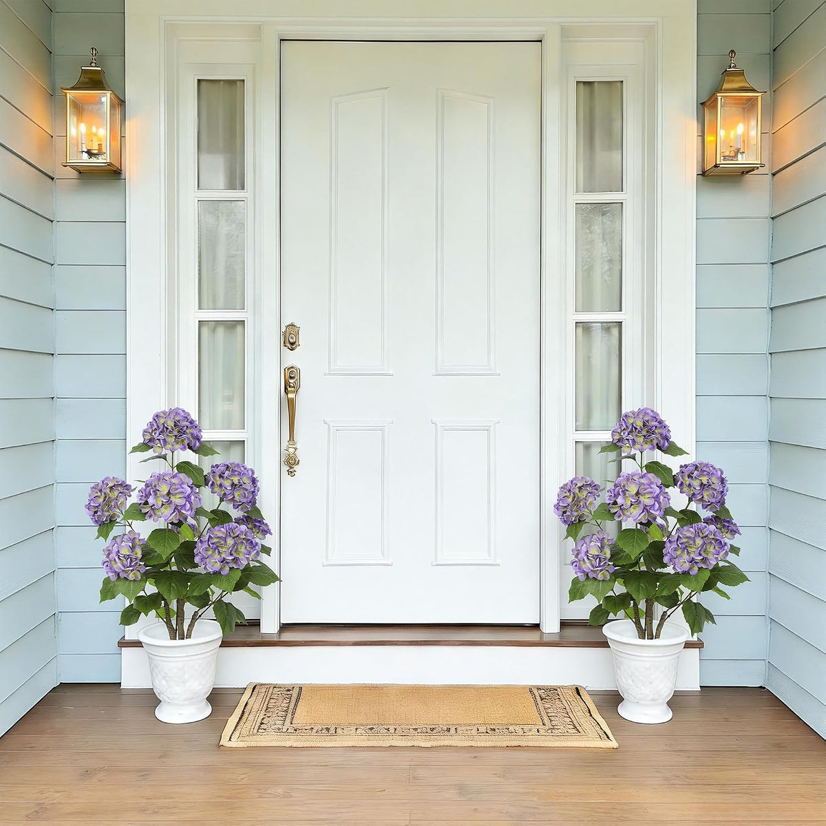 2FT Real Touch Faux Hydrangea Tree Outdoor, 2 Pack Blue Hydrangea Tree Artificial with Vibrant Blooms, Faux Hydrangea Potted Plant for Indoor Outdoor Home Front Porch Pation Decor