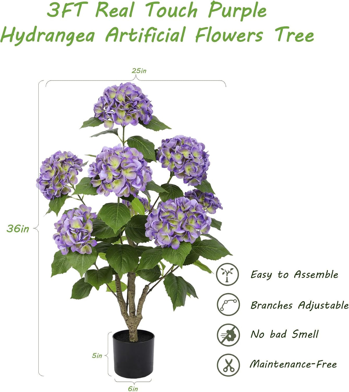 2FT Real Touch Faux Hydrangea Tree Outdoor, 2 Pack Blue Hydrangea Tree Artificial with Vibrant Blooms, Faux Hydrangea Potted Plant for Indoor Outdoor Home Front Porch Pation Decor