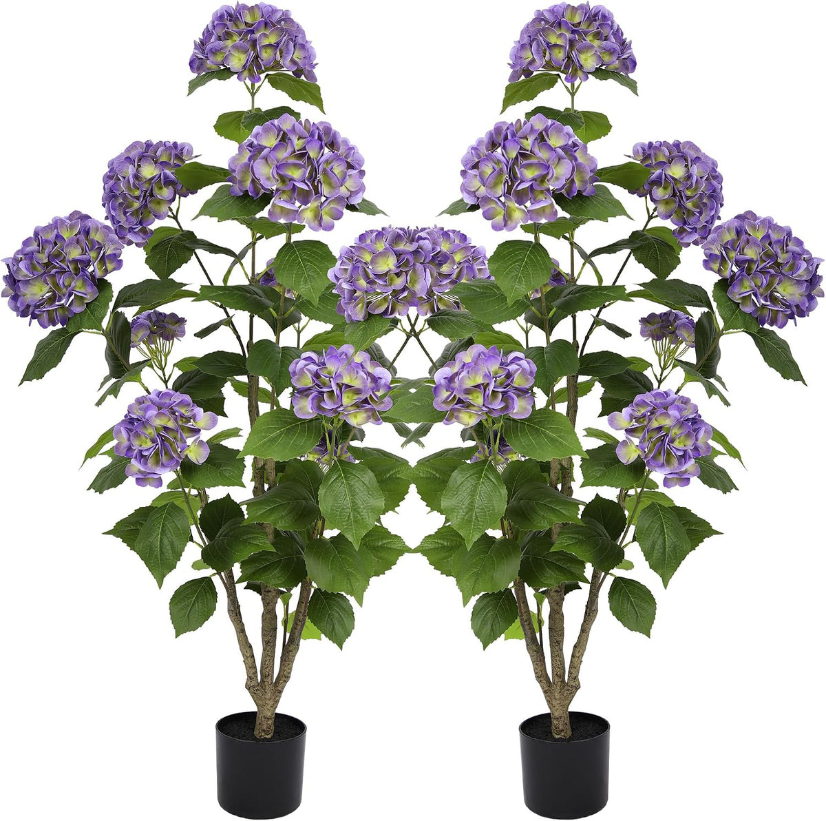 2FT Real Touch Faux Hydrangea Tree Outdoor, 2 Pack Blue Hydrangea Tree Artificial with Vibrant Blooms, Faux Hydrangea Potted Plant for Indoor Outdoor Home Front Porch Pation Decor
