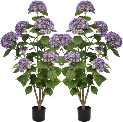 2FT Real Touch Faux Hydrangea Tree Outdoor, 2 Pack Blue Hydrangea Tree Artificial with Vibrant Blooms, Faux Hydrangea Potted Plant for Indoor Outdoor Home Front Porch Pation Decor