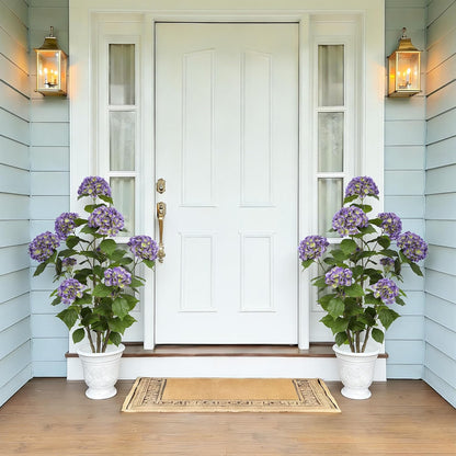 2FT Real Touch Faux Hydrangea Tree Outdoor, 2 Pack Blue Hydrangea Tree Artificial with Vibrant Blooms, Faux Hydrangea Potted Plant for Indoor Outdoor Home Front Porch Pation Decor