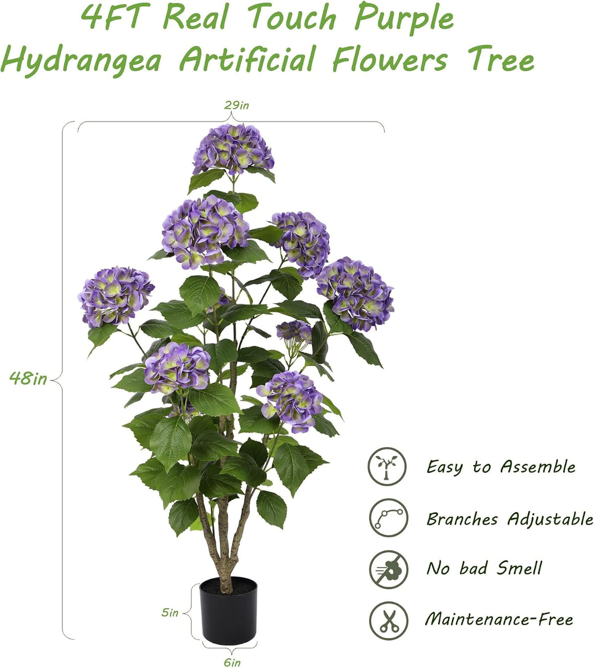 2FT Real Touch Faux Hydrangea Tree Outdoor, 2 Pack Blue Hydrangea Tree Artificial with Vibrant Blooms, Faux Hydrangea Potted Plant for Indoor Outdoor Home Front Porch Pation Decor