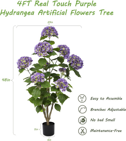 2FT Real Touch Faux Hydrangea Tree Outdoor, 2 Pack Blue Hydrangea Tree Artificial with Vibrant Blooms, Faux Hydrangea Potted Plant for Indoor Outdoor Home Front Porch Pation Decor
