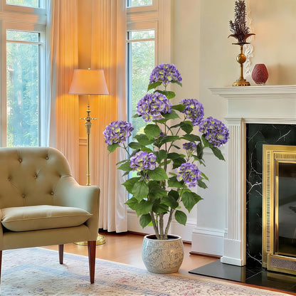 2FT Real Touch Faux Hydrangea Tree Outdoor, 2 Pack Blue Hydrangea Tree Artificial with Vibrant Blooms, Faux Hydrangea Potted Plant for Indoor Outdoor Home Front Porch Pation Decor