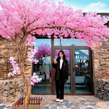 001,1.8 * 1.5M,Pink Cherry Blossoms Trees/Artificial Cherry Blossoms Trees/Simulation Peach Blossoms Tree/Garden Plants Simulation Fake Flowers