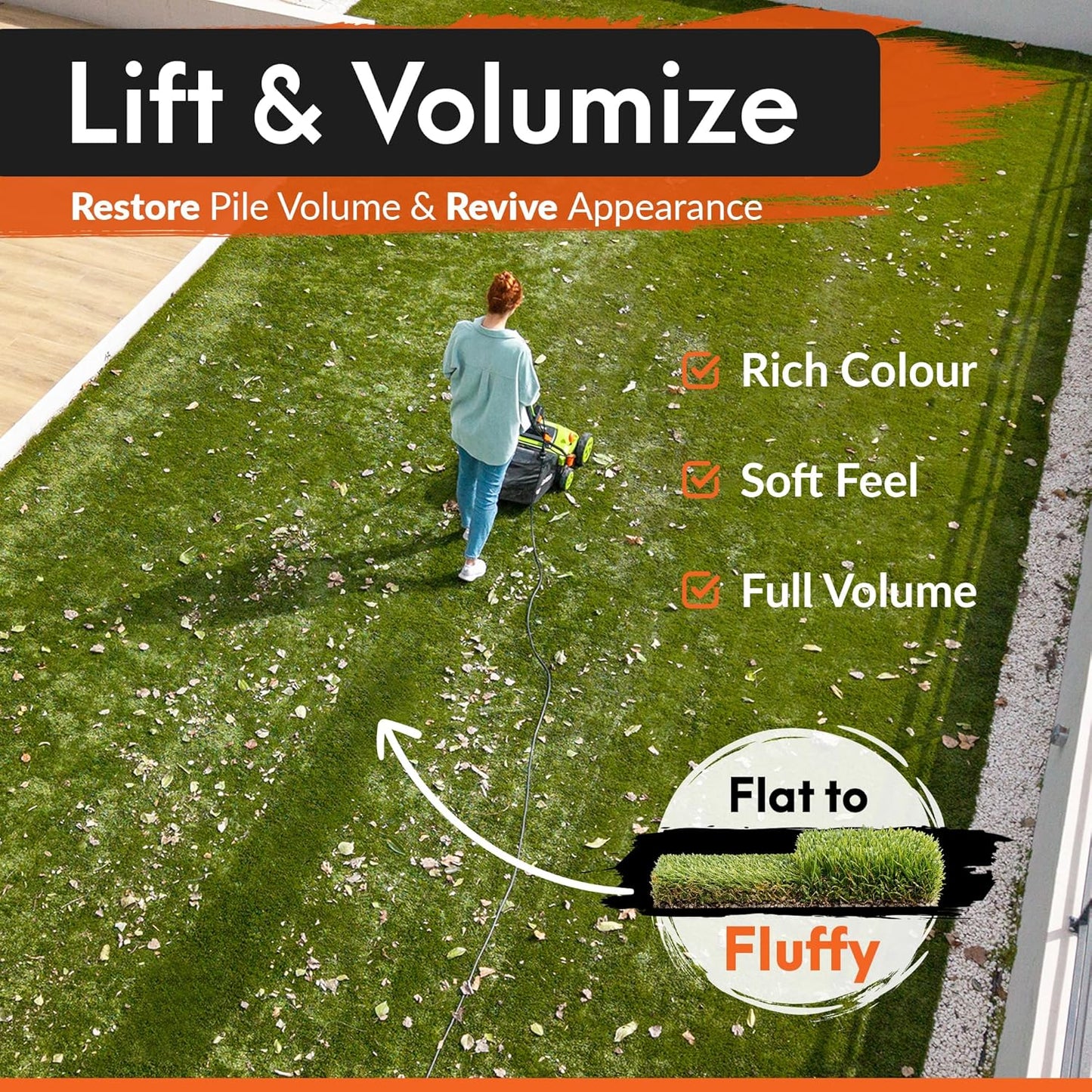 TurfoMax 2.0 Artificial Grass Sweeper | Electric Turf Sweeper for Synthetic Lawns, 5 Height Settings, Foldable Handle, Collection Bag Included, Lifts Flattened Grass & Collects Debris