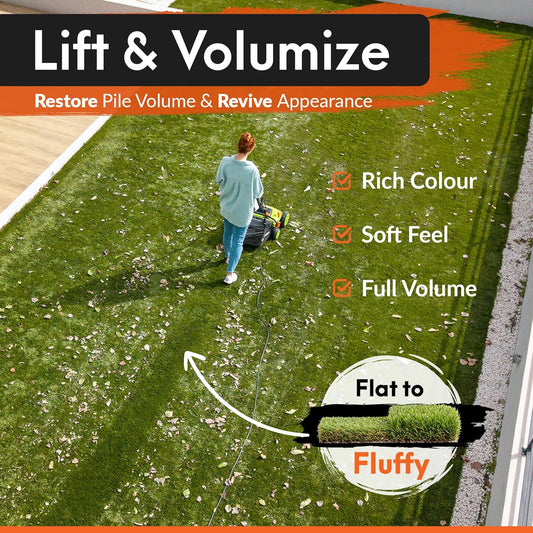 TurfoMax 2.0 Artificial Grass Sweeper | Electric Turf Sweeper for Synthetic Lawns, 5 Height Settings, Foldable Handle, Collection Bag Included, Lifts Flattened Grass & Collects Debris