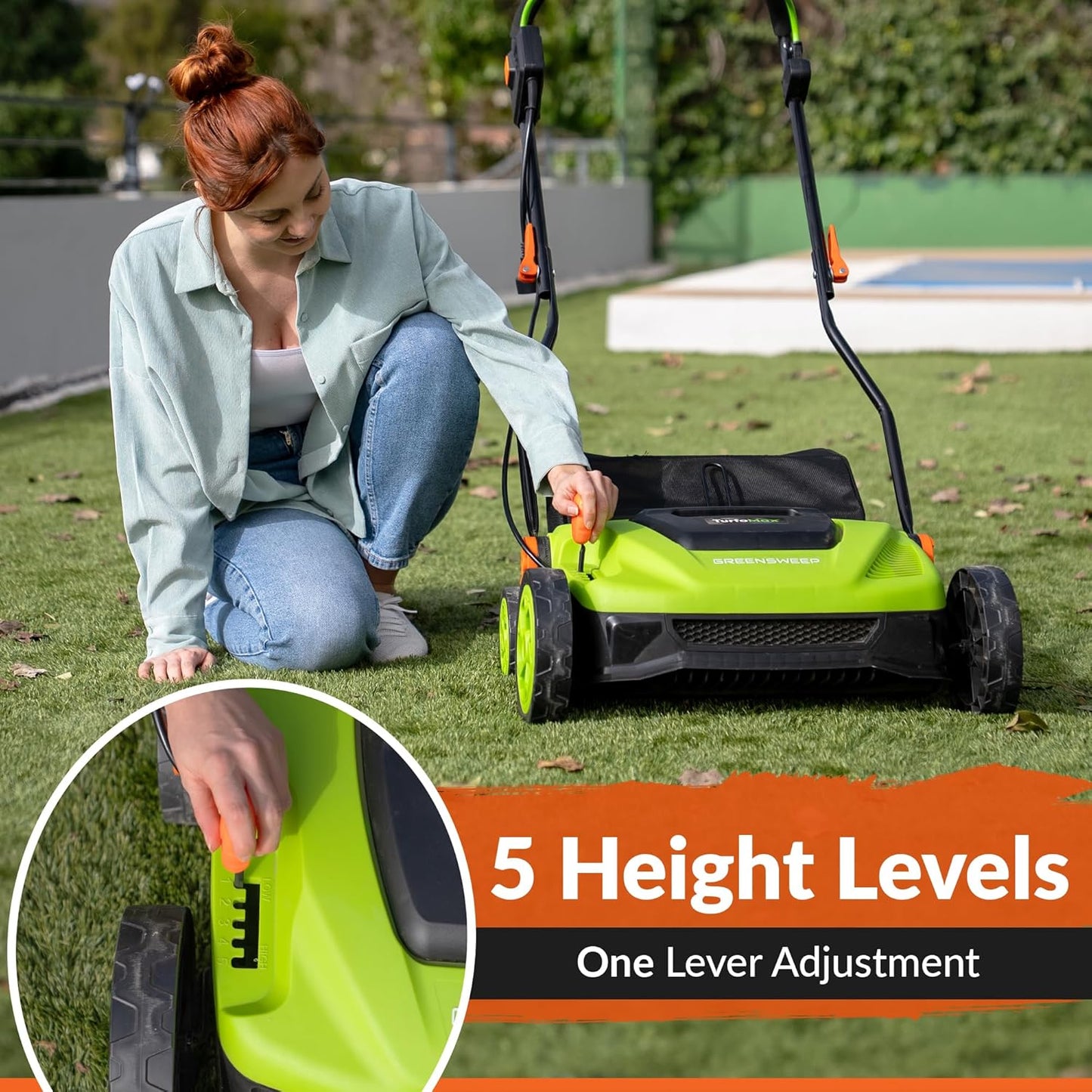 TurfoMax 2.0 Artificial Grass Sweeper | Electric Turf Sweeper for Synthetic Lawns, 5 Height Settings, Foldable Handle, Collection Bag Included, Lifts Flattened Grass & Collects Debris