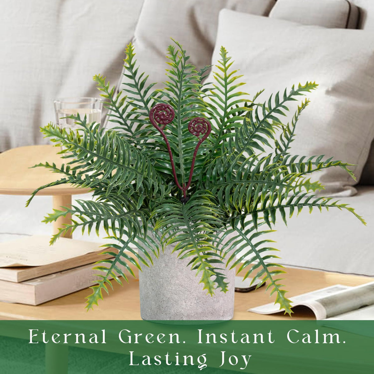 Artificial Boston Fern Potted Plants 15'' Fake Greenery Shrubs Plants in Pot for Home Office Living Room Desk Shelf Inddor and Outdoor Decoration