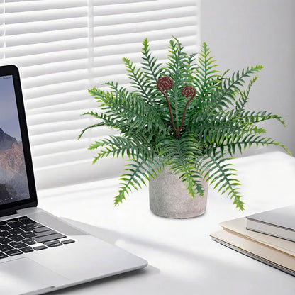 Artificial Boston Fern Potted Plants 15'' Fake Greenery Shrubs Plants in Pot for Home Office Living Room Desk Shelf Inddor and Outdoor Decoration