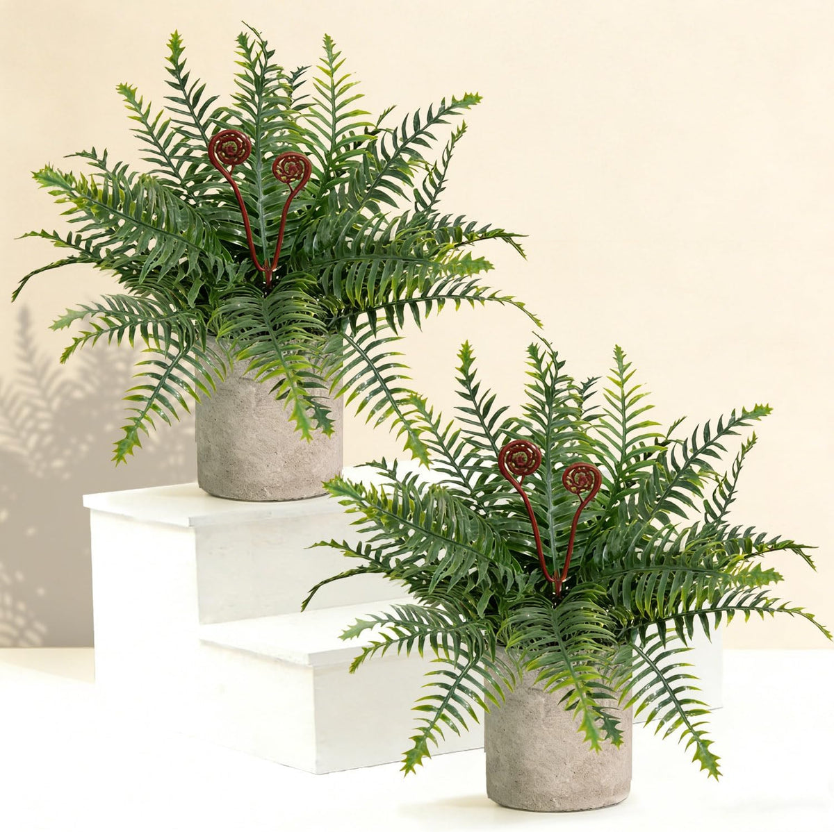 Artificial Boston Fern Potted Plants 15'' Fake Greenery Shrubs Plants in Pot for Home Office Living Room Desk Shelf Inddor and Outdoor Decoration