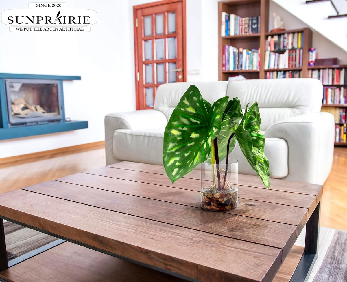 Tropical Artificial Plant in Clear Pot with Artificial Water, Wide Arrowhead Leaves. Faux Plants Indoor and Outdoor