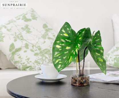 Tropical Artificial Plant in Clear Pot with Artificial Water, Wide Arrowhead Leaves. Faux Plants Indoor and Outdoor