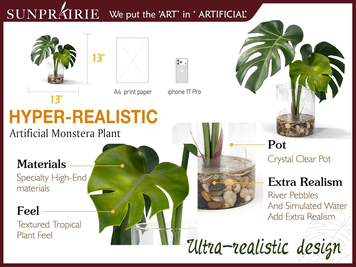 Tropical Artificial Plant in Clear Pot with Artificial Water, Wide Arrowhead Leaves. Faux Plants Indoor and Outdoor