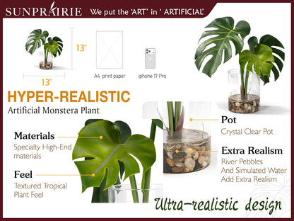 Tropical Artificial Plant in Clear Pot with Artificial Water, Wide Arrowhead Leaves. Faux Plants Indoor and Outdoor