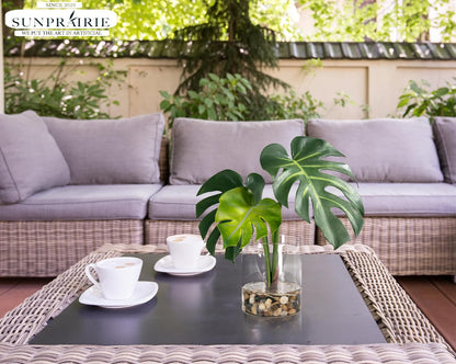 Tropical Artificial Plant in Clear Pot with Artificial Water, Wide Arrowhead Leaves. Faux Plants Indoor and Outdoor