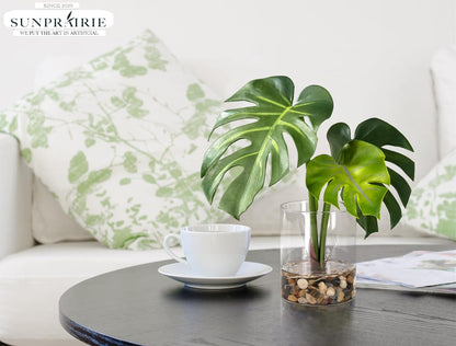 Tropical Artificial Plant in Clear Pot with Artificial Water, Wide Arrowhead Leaves. Faux Plants Indoor and Outdoor