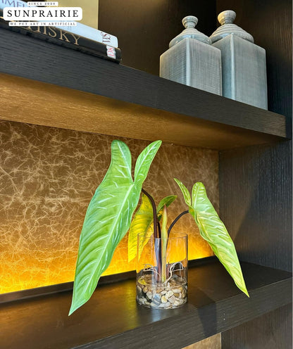 Tropical Artificial Plant in Clear Pot with Artificial Water, Wide Arrowhead Leaves. Faux Plants Indoor and Outdoor