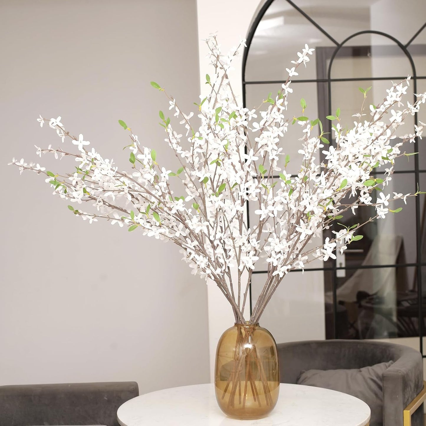 Artificial Forsythia Branches, 6 Pcs 39.4 Inch Cherry Blossom, Spring Flowers Artificial for Decoration, Silk Forsythia Flowers Artificial Orchids Wedding Office Home Party Dining Table Decor