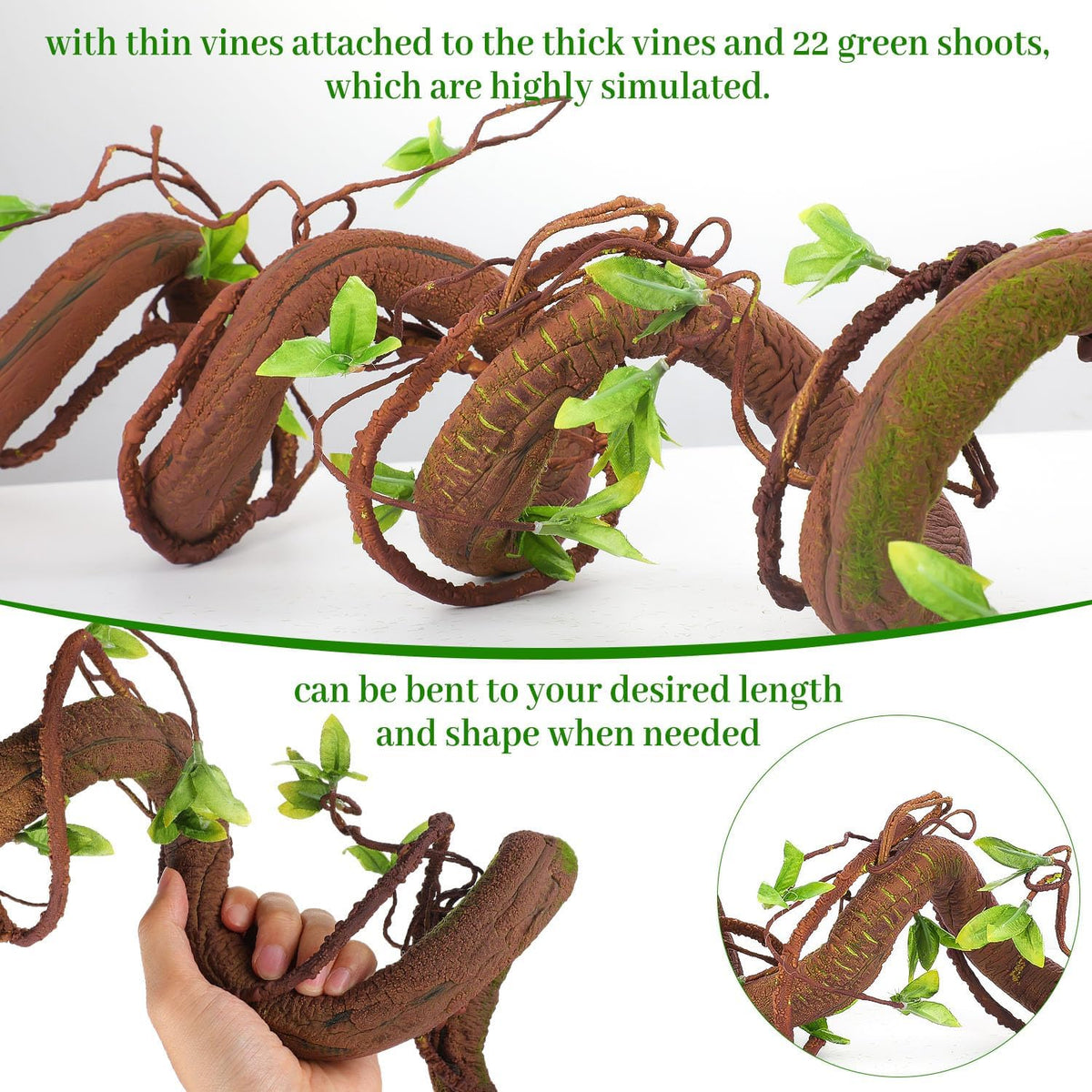 71in Bendable Artificial Vines with Green Leaves, Fake Thick Vine Stems and Tree Branches for Home Decor, Artificial Tree Twigs Branches for Outdoor Garden Wall Hanging