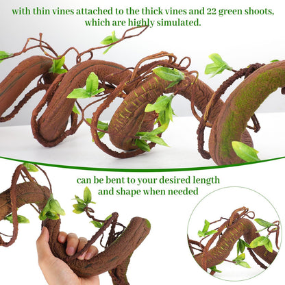 71in Bendable Artificial Vines with Green Leaves, Fake Thick Vine Stems and Tree Branches for Home Decor, Artificial Tree Twigs Branches for Outdoor Garden Wall Hanging