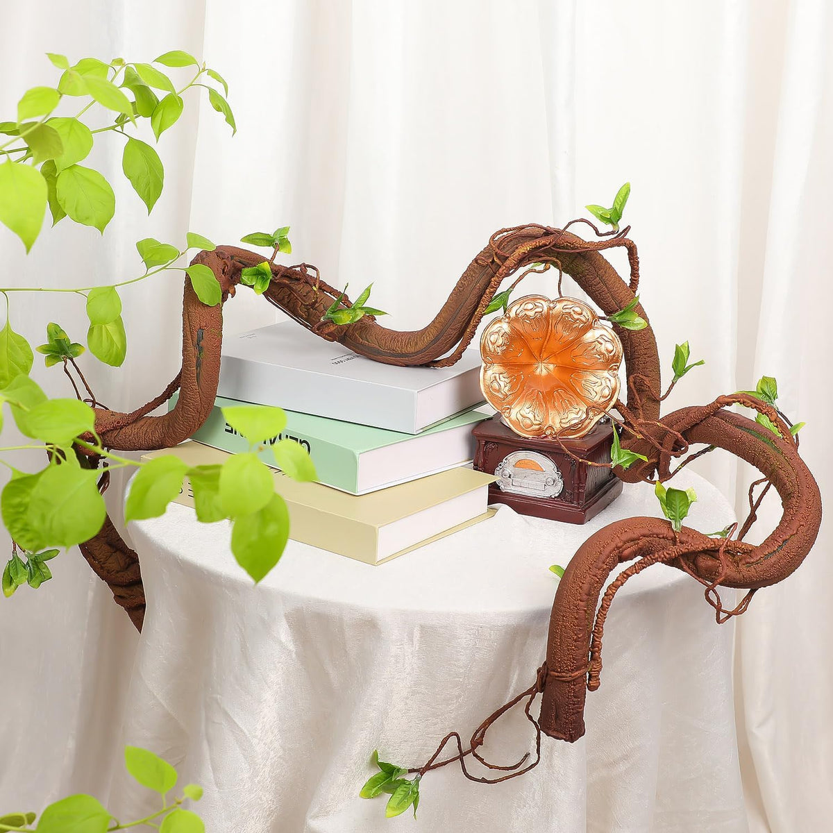 71in Bendable Artificial Vines with Green Leaves, Fake Thick Vine Stems and Tree Branches for Home Decor, Artificial Tree Twigs Branches for Outdoor Garden Wall Hanging