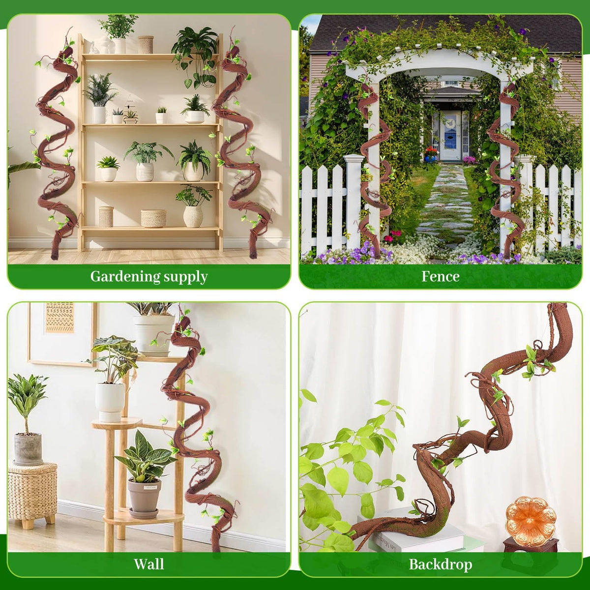 71in Bendable Artificial Vines with Green Leaves, Fake Thick Vine Stems and Tree Branches for Home Decor, Artificial Tree Twigs Branches for Outdoor Garden Wall Hanging