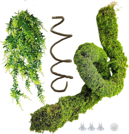 Reptile Plants,Flexible Rainforest Vines with Moss,Bendable Jungle Climbing Vines,Terrarium Artificial Plants Decor for Bearded Dragon,Hermit Crab,Snake,Geckos,Chameleon,Lizard