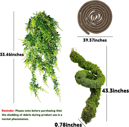 Reptile Plants,Flexible Rainforest Vines with Moss,Bendable Jungle Climbing Vines,Terrarium Artificial Plants Decor for Bearded Dragon,Hermit Crab,Snake,Geckos,Chameleon,Lizard