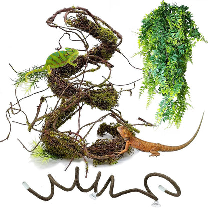 Reptile Plants,Flexible Rainforest Vines with Moss,Bendable Jungle Climbing Vines,Terrarium Artificial Plants Decor for Bearded Dragon,Hermit Crab,Snake,Geckos,Chameleon,Lizard