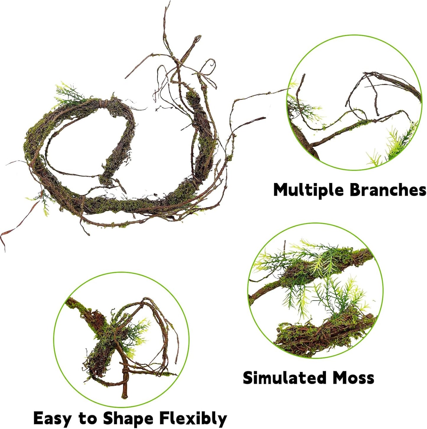 Reptile Plants,Flexible Rainforest Vines with Moss,Bendable Jungle Climbing Vines,Terrarium Artificial Plants Decor for Bearded Dragon,Hermit Crab,Snake,Geckos,Chameleon,Lizard