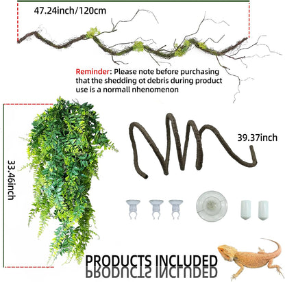 Reptile Plants,Flexible Rainforest Vines with Moss,Bendable Jungle Climbing Vines,Terrarium Artificial Plants Decor for Bearded Dragon,Hermit Crab,Snake,Geckos,Chameleon,Lizard