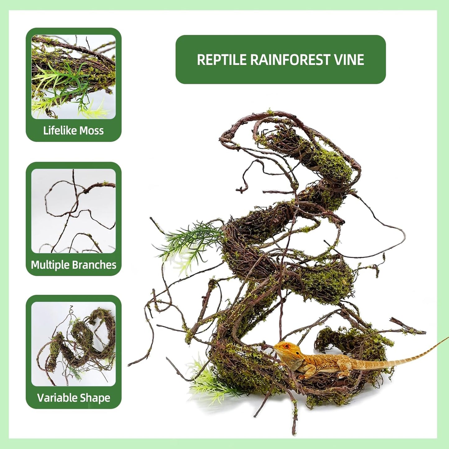 Reptile Plants,Flexible Rainforest Vines with Moss,Bendable Jungle Climbing Vines,Terrarium Artificial Plants Decor for Bearded Dragon,Hermit Crab,Snake,Geckos,Chameleon,Lizard