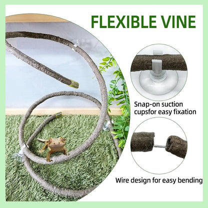 Reptile Plants,Flexible Rainforest Vines with Moss,Bendable Jungle Climbing Vines,Terrarium Artificial Plants Decor for Bearded Dragon,Hermit Crab,Snake,Geckos,Chameleon,Lizard