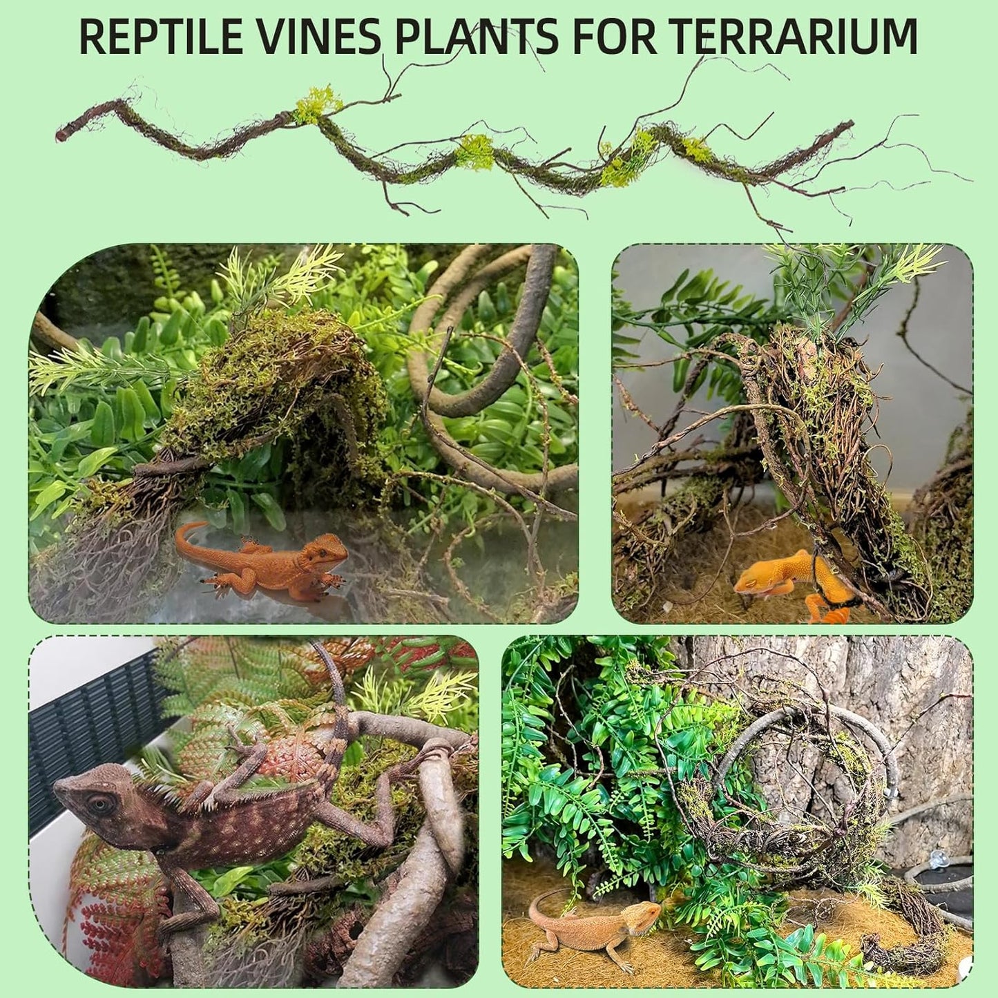 Reptile Plants,Flexible Rainforest Vines with Moss,Bendable Jungle Climbing Vines,Terrarium Artificial Plants Decor for Bearded Dragon,Hermit Crab,Snake,Geckos,Chameleon,Lizard