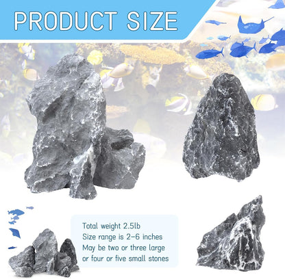 2.5lb Natural Dragon Stones, Aquarium Rocks Decoration Aquascaping Stone Landscaping Model for Fish Tank Decor Terrariums Paludariums Reptile Enclosures Gardens, 2-4 inches